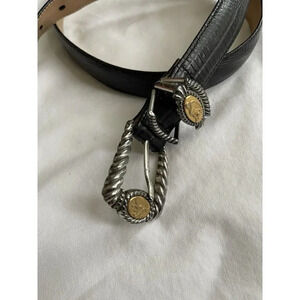 Brighton Museum Collection Black Leather Belt Gold Coins Accent‎ Womens Size XL